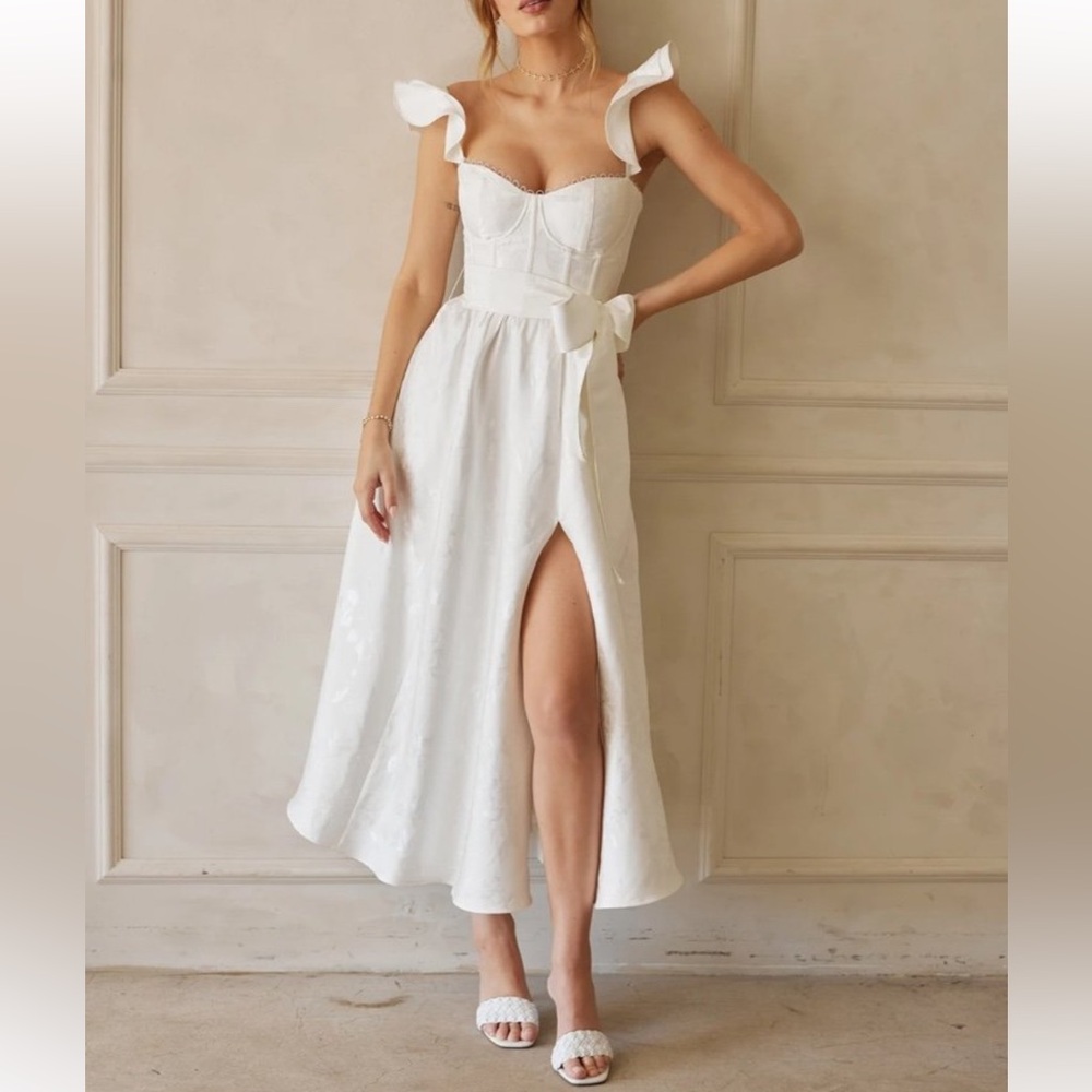 V. Chapman Vera Dress White Size 2 – Like New, Corset Midi with Slit